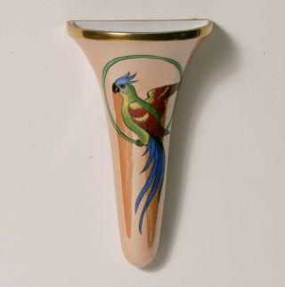 Vintage Art Deco Noritake Wall Pocket Vase - Multicolored Bird - Caramel Luster