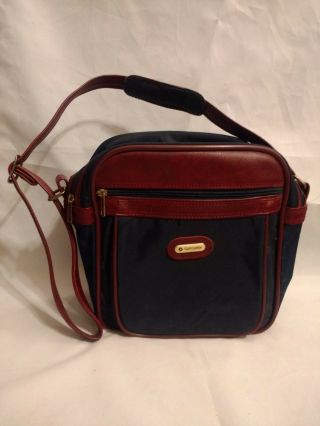 Vintage Samsonite Blue Brown Shoulder Strap Tote Carry On Luggage Bag Ecu