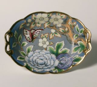 Vintage Art Deco Noritake Oval Shape Bowl - Butterfly With Large Deco Flowers