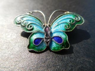 Small Vintage silver & enamel butterfly brooch jewel colors wire work 2