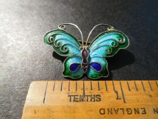 Small Vintage silver & enamel butterfly brooch jewel colors wire work 3