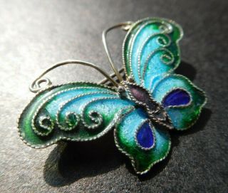 Small Vintage silver & enamel butterfly brooch jewel colors wire work 5