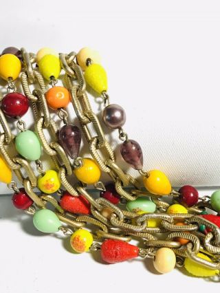 Vintage Glass Fruit Bracelet Signed Coro : Multi Strand Design