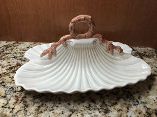 Vintage Fitz & Floyd Coral Shells Pattern Divided Relish/serving Dish W/ Handle