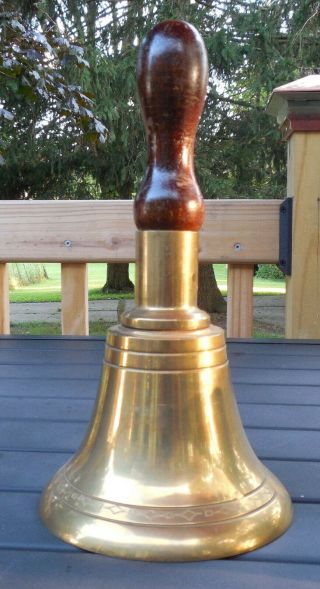 Vintage Brass Dinner School House Church Hand Held Bell Wood Handle
