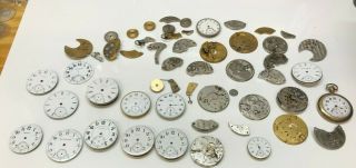 Large Group Of Vintage Pocket Watch Partial Movements,  Dials & Watch Parts