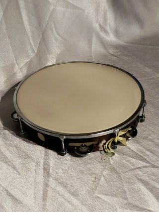 Vintage Tambourine Percussion 10 " Tunable Jingles Wooden Frame Japan