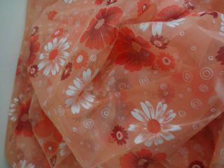 Vintage 60s - 70s Semi - Sheer Flocked Daisies Peach Fabric 1 1/2 Yds Doll Dresses 2