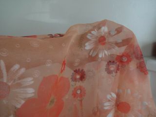 Vintage 60s - 70s Semi - Sheer Flocked Daisies Peach Fabric 1 1/2 Yds Doll Dresses 3