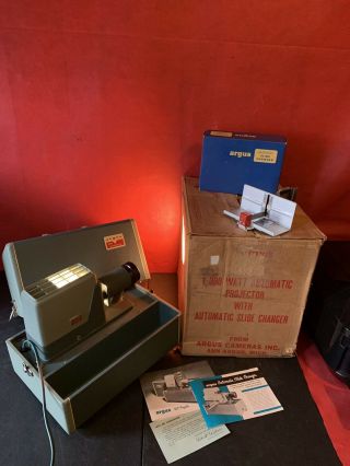 Vintage Argus 300 Slide Projector W/hard Case/original Box/ Slide Changer