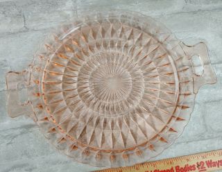 Vintage Jeanette Windsor Pink Depression Glass Handled Serving Tray Cake Plate
