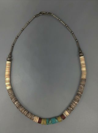 Vintage Santo Domingo Kewa Pueblo Heishi & Stone Bead Necklace Graduated