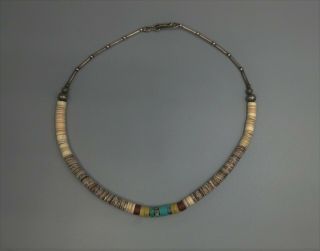 Vintage Santo Domingo Kewa Pueblo Heishi & Stone Bead Necklace Graduated 2