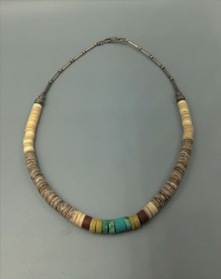 Vintage Santo Domingo Kewa Pueblo Heishi & Stone Bead Necklace Graduated 3