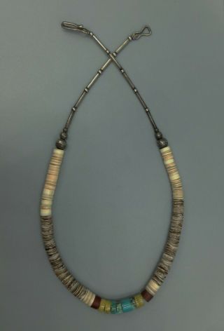 Vintage Santo Domingo Kewa Pueblo Heishi & Stone Bead Necklace Graduated 5