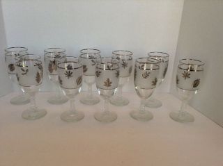 Vintage Libbey Silver Leaf Wine Glasses Goblet Mcm Frosted Silver Satin Set 10