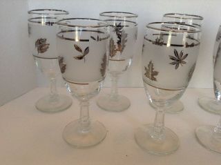 Vintage Libbey Silver Leaf Wine Glasses Goblet MCM Frosted Silver Satin Set 10 2