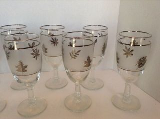 Vintage Libbey Silver Leaf Wine Glasses Goblet MCM Frosted Silver Satin Set 10 3