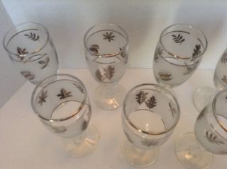 Vintage Libbey Silver Leaf Wine Glasses Goblet MCM Frosted Silver Satin Set 10 5