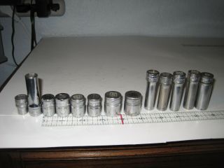 13 Vintage Snap On 3/8 " Drive 6 Point Sae Metric Mixed Sockets Machinists Tool