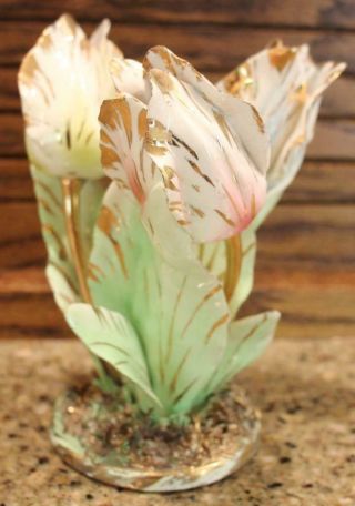 Vintage Italian Made Porcelain Tulip Flowers 5.  5 " X 4 " No Damage