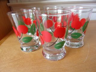 6 Vintage Libbey Juice Glasses Cherry Graphics