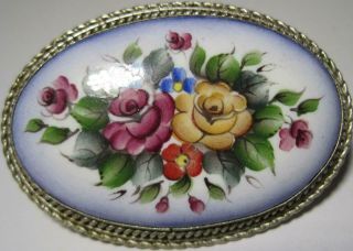 Vintage Russian Finift Hand Painted Porcelain Enamel Brooch