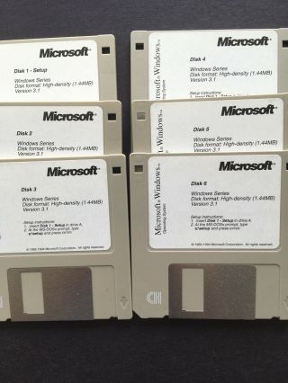 Microsoft Windows Version 3.  1 Installation Diskettes 3.  5 " 1.  44mb Six 6 Total