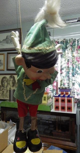 Vintage Pinocchio Marionette Puppet Wood Body Feet & Bisque Head Old