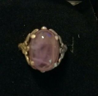 Vintage Sterling Silver Ring With Cabochon Rose Quartz Stone Size O/p