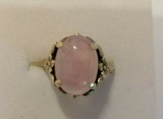 Vintage sterling silver ring with cabochon rose quartz stone size O/P 2