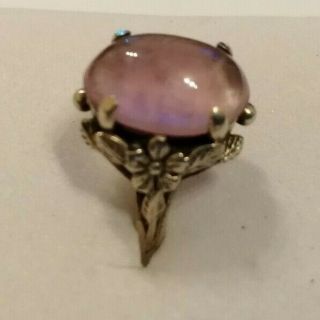 Vintage sterling silver ring with cabochon rose quartz stone size O/P 3