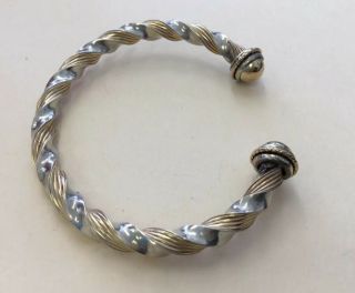 Vintage Two Tone Sterling Silver 925 Twist Design Cuff Bracelet 6 3/4 