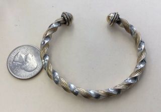 Vintage Two Tone Sterling Silver 925 Twist Design Cuff Bracelet 6 3/4 