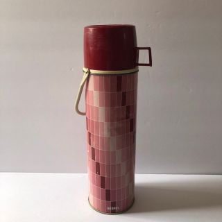 Vintage Picnic Lunch Thermos Maroon/red Metal Tin - Pre - Owned