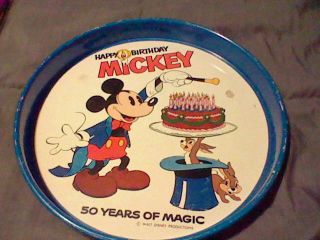 Vintage 1970`s Walt Disney Mickey Mouse 50th Birthday Metal Tray