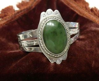 Vintage Fred Harvey Era Navajo Large Green Turquoise Stamped Bracelet