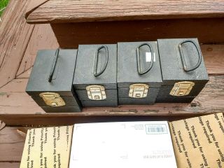 4 Vintage Sherman Klovec Metal 8mm Movie Film Reel Tin Canister Storage Case