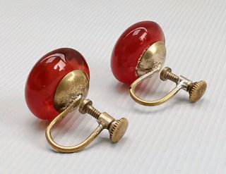 Vintage 1920s Art Deco Amber Screw Back Silver Plate on Brass Earrings 4