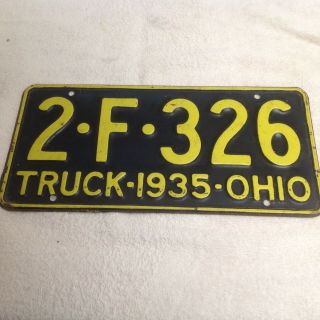 Vintage 1935 Ohio Truck License Plate 2 - F - 326