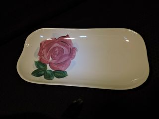 Vintage Red Wing Pottery Hand Painted Lexington Rose Rectangle Tray Ca.  1944 - 55