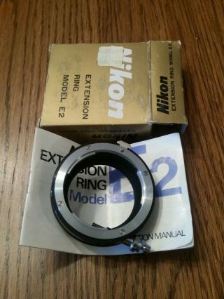 Vintage Nikon F Extension Ring Model E - 2 With Box & User Guide
