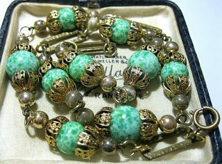 Vintage Jewellery Art Deco Czech Peking Jade Glass Bead 18.  5 