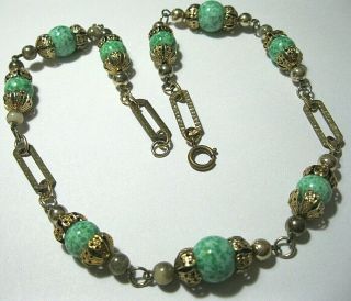 Vintage Jewellery Art Deco Czech Peking Jade Glass Bead 18.  5 