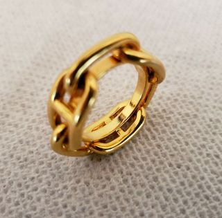 VTG AUTHENTIC HERMES GOLD TONE RING CHAINE D ' ANCRE for SCARVES/WRAPS NO BOX 3