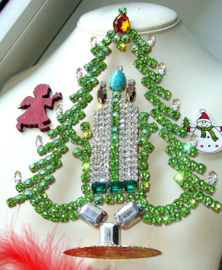 Summer Price : Vintage Rhinestone Christmas Tree Xmass Decoration Signed K138