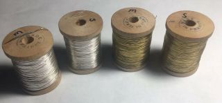 4 Spools Of Vintage Varnished French Metal Tinsel For Fly Tying Salmon Flies