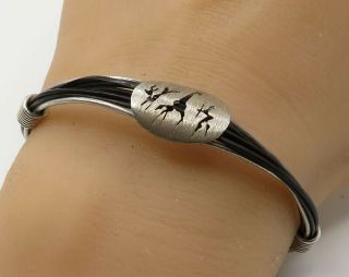 925 Sterling Silver - Vintage Abstract Cave Drawing Bangle Bracelet - B1944
