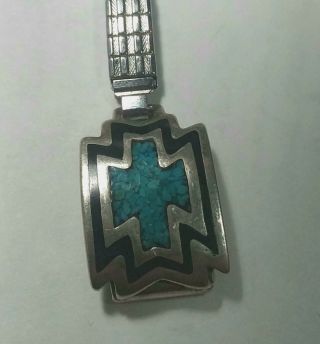 VINTAGE NAVAJO STERLING SILVER TURQUOISE & JET INLAY WATCH BAND TIPS 3