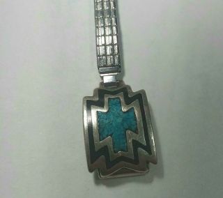 VINTAGE NAVAJO STERLING SILVER TURQUOISE & JET INLAY WATCH BAND TIPS 5